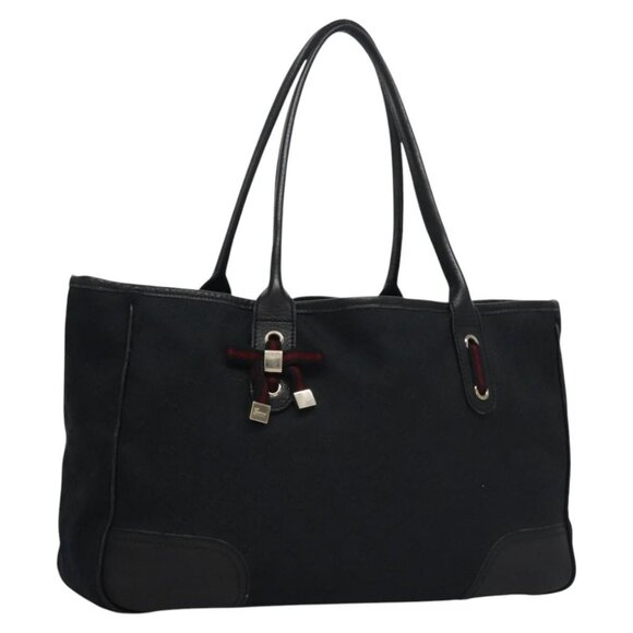 GUCCI GG Canvas Sherry Line Tote Bag Black Gold Red 168805 Auth bs23477 - Picture 1 of 16